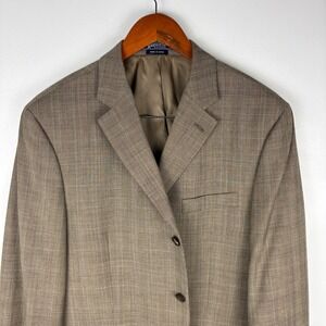 American Living Mens 42S Wool Plaid Sport Coat Jacket Blazer Tan Brown